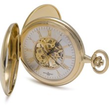 Bouverat 1919 Double Opening Polished Case Half Hunter Mechanical Skeleton Pocket Watch With White Dial Bv824104