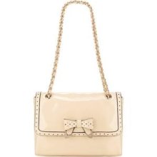 Bow-Accent Patent Shoulder Bag