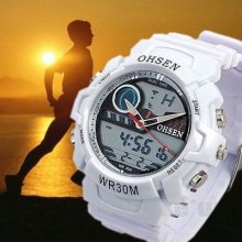 Box Chronograph Mens Womens White Waterproof Dress Digital Sports Watch Ff