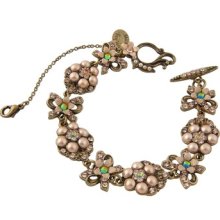 Bracelet By Michal Negrin Made With Pink & Beige V Faux Pearls & Flowers