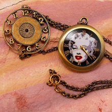 Brass Pocket Watch Lariat - Marilyn Monroe - Quartz Watch Pendant Necklace Unique