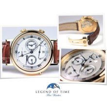 Breguet Watch Classique GMT Alarm 18K Yellow Gold Silvered Guilloche Dial 5707 - Silver - Gold