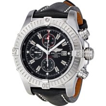 Breitling Super Avenger Black Dial Chronograph Black Leather Strap Mens Watch A1337011-B907BKLT