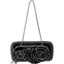 Brinley Co Floral Detail Patent Finish Clutch Bag