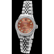 Brown diamond dial bezel jubilee SS bracelet datejust women watch rolex - Brown - Metal