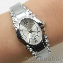 Brown/silver Fashion Bracelet Bangle Rhinestone Crystal Wrist Watch Womens Gift