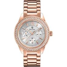 Bulova 97n101 Ladies Stainless Steel Rose Gold Tone Swarovski Crystal Watch