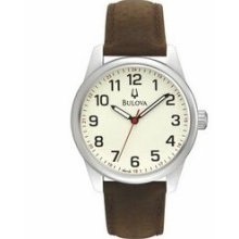 Bulova Corporate Collection Stainless Steel Case With Brown Leather Strap