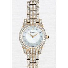 Bulova Ladies` Rose Gold-tone Swarovski Crystal & Mother-of-pearl Watch