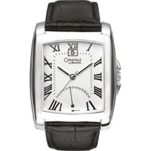 Caravelle By Bulova Mens 43b008 Leather Strap Silver And White Dial Watch