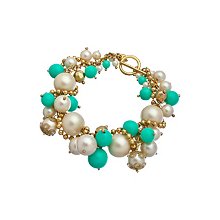 Carolee White Pearl Turquoise Cluster Charm Bracelet