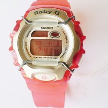 Casio Baby-g Bg161-4 Red Resin Band Silvertone Bezel Digital Display