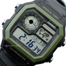 Casio Digital, 10-year Battery, Nylon Band, Ae1200whb Ae-1200whb-1bv, Multi Time
