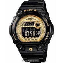 Casio Ladies Baby-G G-Lide Black w/ Gold-Tone Tide Graph BLX100-1C