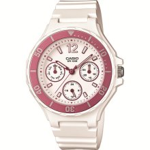 Casio Ladies Sports White Band and Dial, with Pink Rotary Bezel