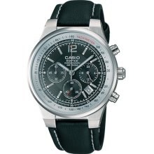Casio Men's EF500L-1AV Black Leather Quartz Watch with Black Dial ...