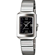 Casio Women's Core LTP1357D-1C Silver Stainless-Steel Quartz Watch with Black Dial
