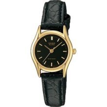 Casio Women's LTP1094Q-1A Black Leather Quartz Watch with Black D ...