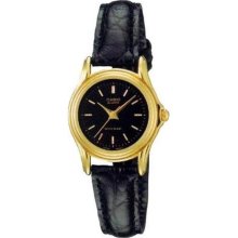 Casio Women's LTP1096Q-1A Black Leather Quartz Watch with Black Dial