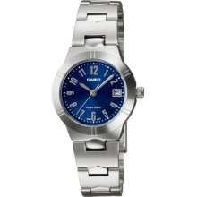 Casio Women's LTP1241D-2A2 Silver Stainless-Steel Quartz Watch with Blue Dial