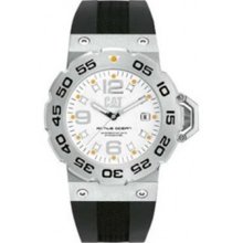 Caterpillar D214121232 Men's Stainless Steel White Dial Rubber Band Date Watch