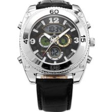 Cavennoni Lcd Date Day Alarm Black Dial Leather Mens Sport Wrist Watch Usts