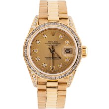 Champagne diamond dial rolex presidential lady watch diamond bezel lug president - Yellow - Gold - 6