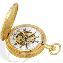 Charles Hubert Classic Mechanical Movement Gold Plated Double Cover Brass Pocket Watch 3556