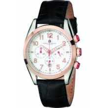 Charles-Hubert Paris 3895-RG Mens Rose Gold-Plated Bezel Stainless Steel White Dial Chronograph Watch