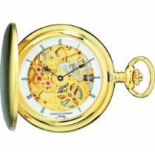 Charles-Hubert Paris 3905-G Polished Finish Gold-Plated Stainless Steel Hunter Case Mechanical Pocket Watch