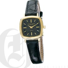 Charles Hubert Premium Ladies Square Black Dial Watch with Black Genuine Crocodile Strap 6681-GB