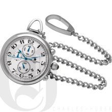 Charles Hubert Premium Open Face Chronograph White Dial Stainless Steel Pocket Watch 3571