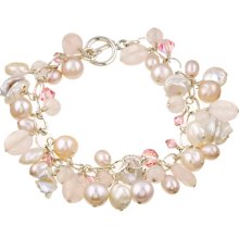 Charming Life Pink Rose Quartz and Pearl Fringe Bracelet (8-8.5 mm)
