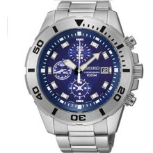 Chronograph Stainless Steel and Bracelet Blue Tone Dial Date Display