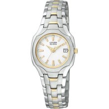 Citizen Ew1254-53a Women's Dress White Dial Two Tone Stainless Steel Date Watch