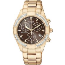 Citizen Ladies Gold Tone Eco-Drive Regent Chronograph Brown Dial with Diamonds FB1223-55X