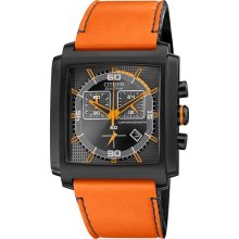 Citizen Mens Drive MFD 3.0 Eco-Drive Chronograph Stainless Watch - Orange Leather Strap - Black Dial - AT2217-01H