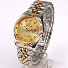 Classic Golden Face Two-tone Stainless Steel Strap Men Watch Stl Qua