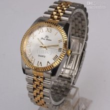 Classic Silver Face Roman Index Stainless Steel Band Men Wristwatch