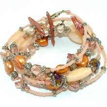 CLEARANCE - Tangerine and Peach Six Wrap Bracelet/Necklace 42