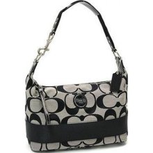 Coach 17434 Signature Stripe Hobo Handbag Black/White ...