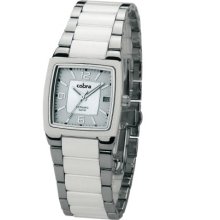 Cobra - Co120/1Acbl - Ladies Watch - Analogue Quartz - With Date - Steel And White Ceramic Strap - White Steel Dial
