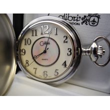 Colibri Silvertone Quartz Pocketwatch Mother Of Pearl Look Center