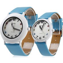 Couple Style Unisex PU Analog Quartz Wrist Watch (Blue)