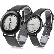 Couple Style Unisex PU Analog Quartz Wrist Watch (Black)