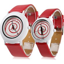 Couple Style Unisex PU Analog Quartz Wrist Watch (Red)