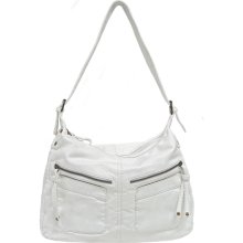 Covington Womens Shoulder Handbag Double Zipper Pockets White
