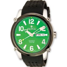 Croton Mens Green Dial Black Silicon Band Quartz Watch XWA3161