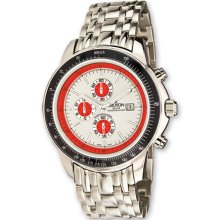 Croton Mens Stainless Steel Red/Wht Dial Chronograph Watch XWA3134