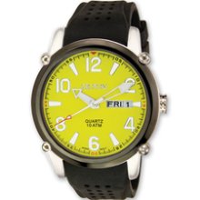 Croton Mens Yellow Dial Black Silicon Band Quartz